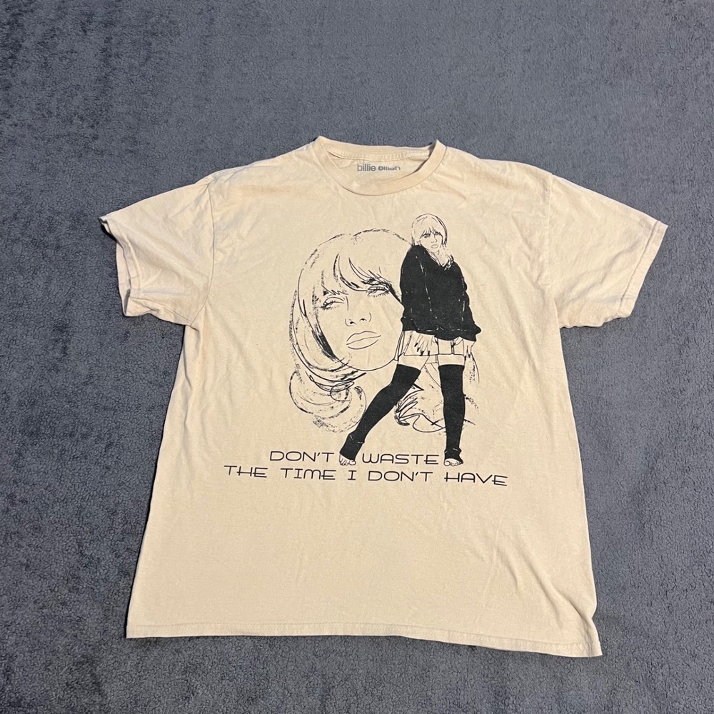 Billie Eilish Graphic Shirt Beige Don't Waste The Time I Don't Have XL Tour